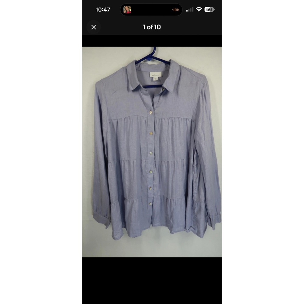 J. Jill Love Linen Tiered Button Down XL Periwinkle Blue Long Sleeve Women